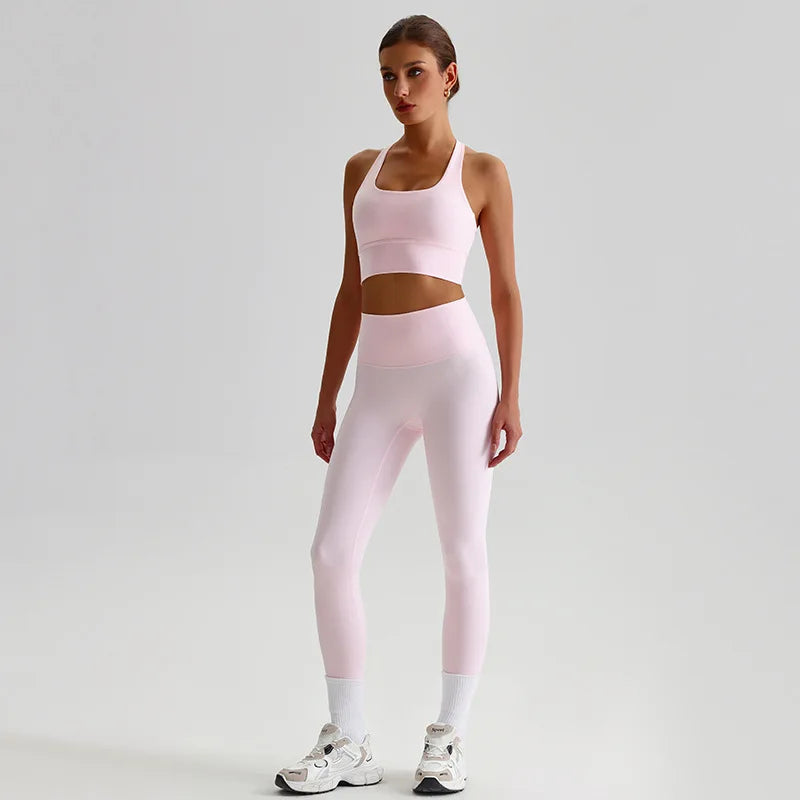 Women's Gym Workout Yoga Outfit Sets Naked feel fabric Beautiful Back Bra outdoor Running Fitness Butt-lifting Yoga Pants Suit