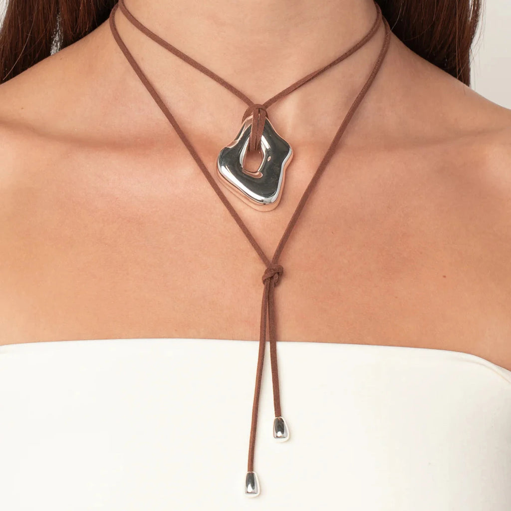 Youthway Trendy Stainless Steel Waterproof Irregular Geometric Metal Wax Rope Necklace Gold Silver For Women Jewelry Gift