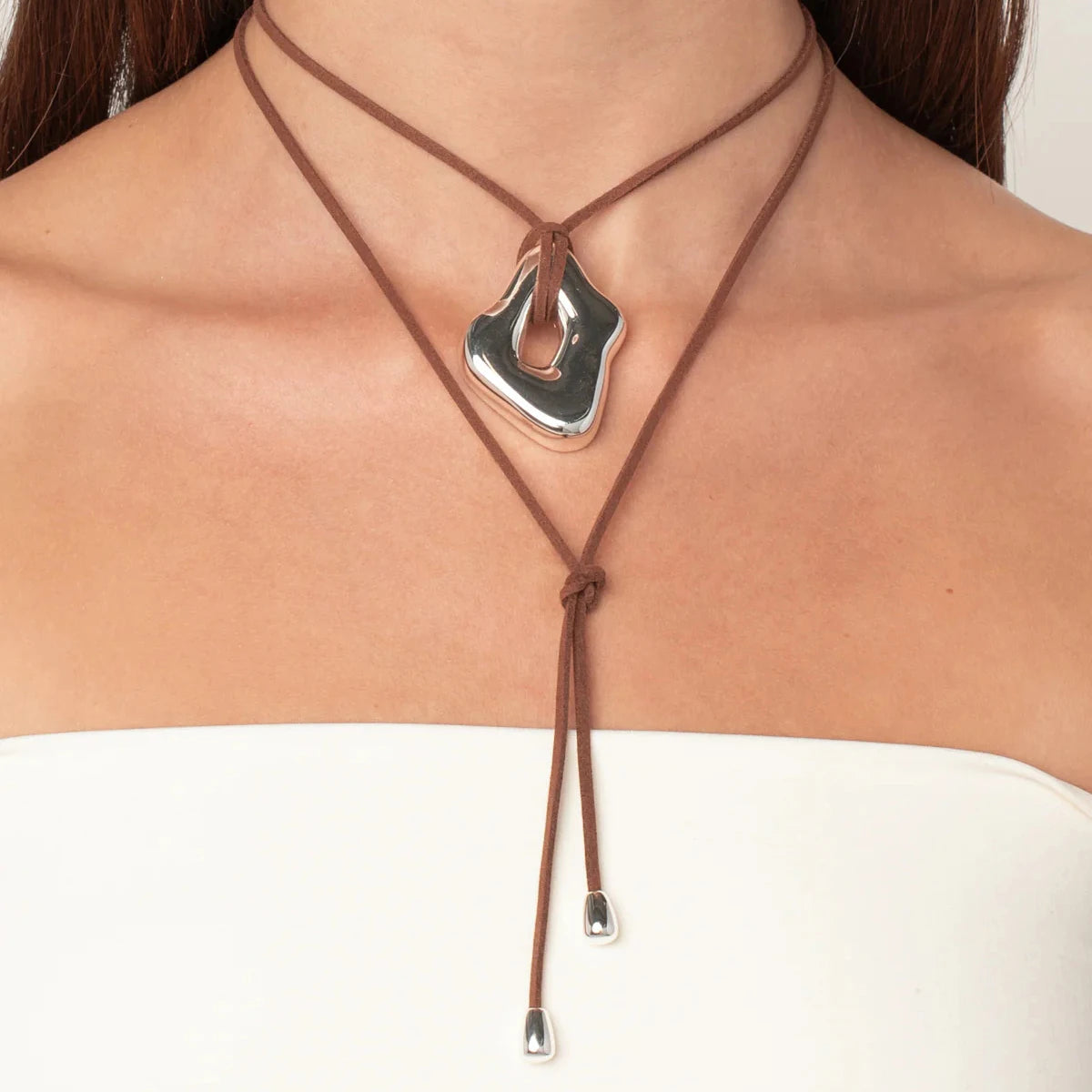 Youthway Trendy Stainless Steel Waterproof Irregular Geometric Metal Wax Rope Necklace Gold Silver For Women Jewelry Gift
