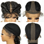 1B/30 Dark Brown Synthetic Lace Frontal Dutch Box Braided Wigs for Black Women Fishtail Braids Wigs with Baby Hair Cornrow Wigs