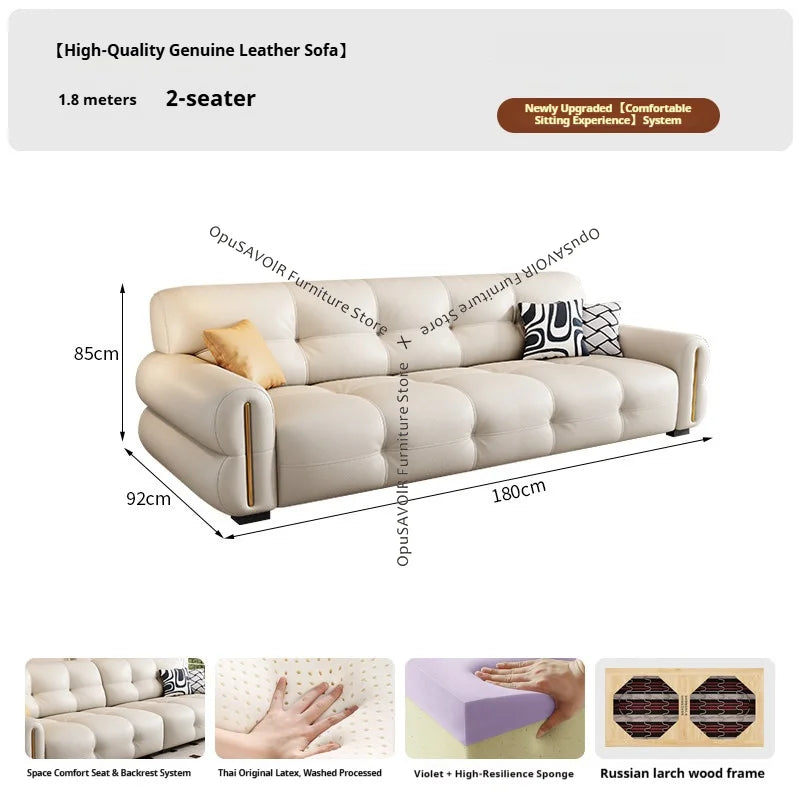 Italian Minimalist Sofa Modern Luxury Living Room Couch Straight Sofa Set Persons Genuine Leather Upholstered Furniture JT40