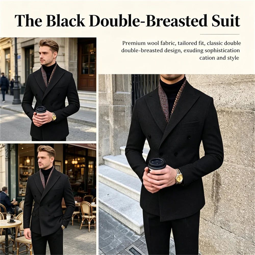 Wool Blend Men's 2 Piece Suit Set（Jacket+Pants) Double Breasted Lapel Suit Set Wedding Prom Dinner Wrok Travel Dinner Banquet