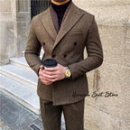 Wool Blend Men's 2 Piece Suit Set（Jacket+Pants) Double Breasted Lapel Suit Set Wedding Prom Dinner Wrok Travel Dinner Banquet