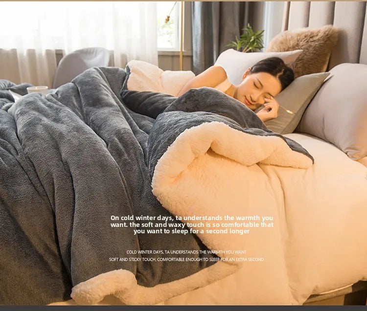 Solid Color Thickening Lamb Wool Multifunctional Duvet Blanket Bed Cover Bedspread on The Bed Keep Warm Winter Bed Blankets