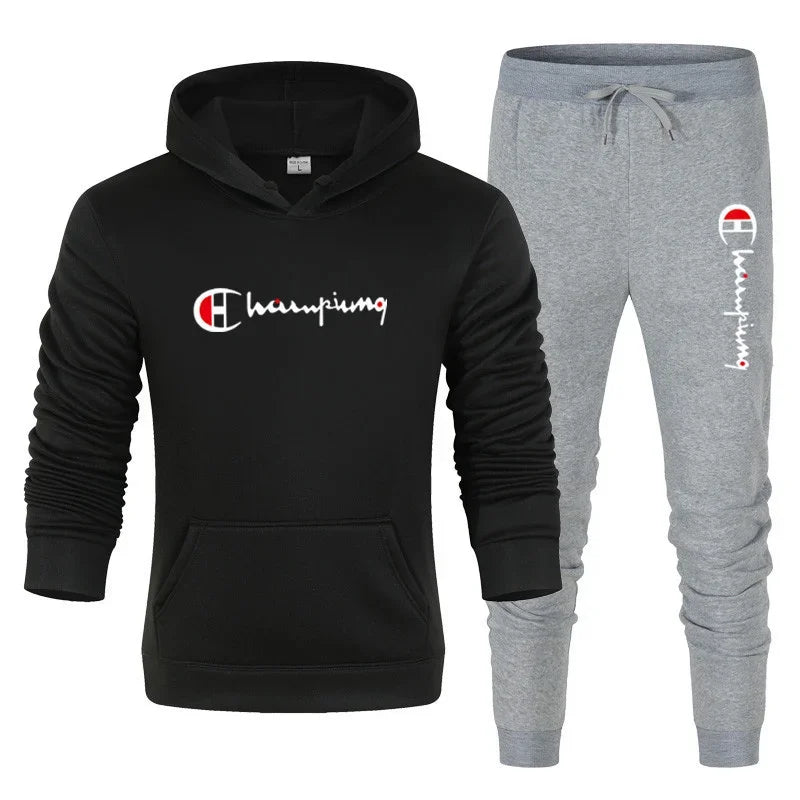 2026 Men's Tracksuit Hooded Sweatshirt+Sweatpants 2 Pcs Sets Sports Suit Casual Jogger Sportswear 2 Piece Male Streetwear Sets