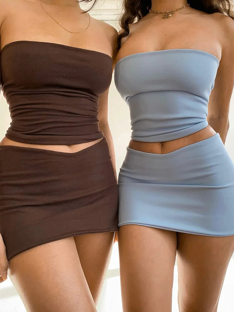 Dulzura Women 2026 Spring Tube Tops Mini Skirts Party Club Two Piece Matching Sets Vacation Outfits Wholesale Items For Business
