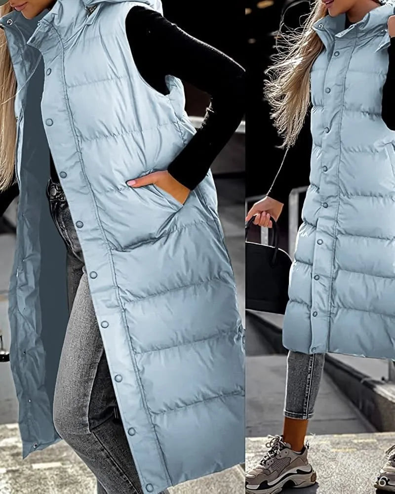 Women Solid Loose Zip Cardigan Parkas 2023 Autumn Winter Parkas Vest Coat Women Sleeveless Hooded Single Breasted Long Vest Coat