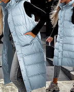 Women Solid Loose Zip Cardigan Parkas 2023 Autumn Winter Parkas Vest Coat Women Sleeveless Hooded Single Breasted Long Vest Coat