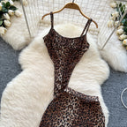 SINGREINY 2026 Newest Leopard 2pcs Suits Women Sexy Strap Tops+Elastic Waist Flared Pants American Ins Fashion Hotsweet Sets