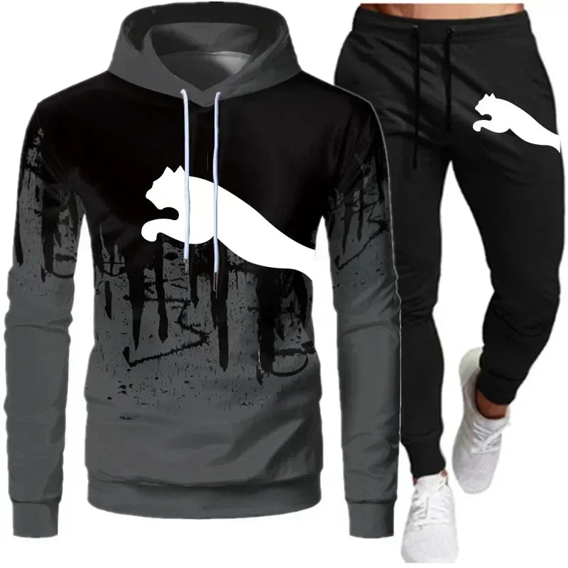 Spring and Autumn 2026 New Men's pullovers + jogging Pants two-piece set fashionable outdoor casual men's hooded sportswear set
