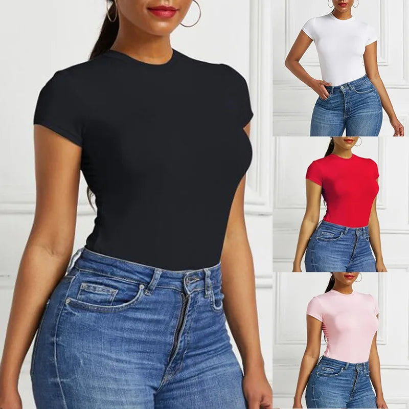 Women Sexy Summer Bodycon Bodysuit Fashion Casual Solid Short Sleeve Body Tops For Women Female Romper Secondary image