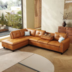 97.5" Faux Leather Sectional Sofa with Chaise Lounge, 2 Cup Holders & Pillows, 6-Seater Upholstered Tufting Corner,Stylish and C