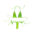 Womens Brazilian Micro Bikini Swimsuit Biquini Set Lacing Non-Padded Triangle Cup Bra Top with G-String Metallic Shiny Swimwear