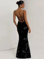 Nibber Elegant Flower Embroidery Maxi Dress Women Low-Neck Cross Bandage Backless Summer Street Trend Skinny Holiday Vestidos