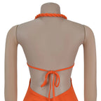 Women's Hollow Out Sleeveless Sexy Knitted Halter Neck Backless Solid Color Dress for Summer 2025