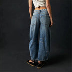 Midiross High Stretch Mid-Rise Barrel Jeans Fashion wide Leg Shape Women Casual Baggy Mid Waist Denim Pants