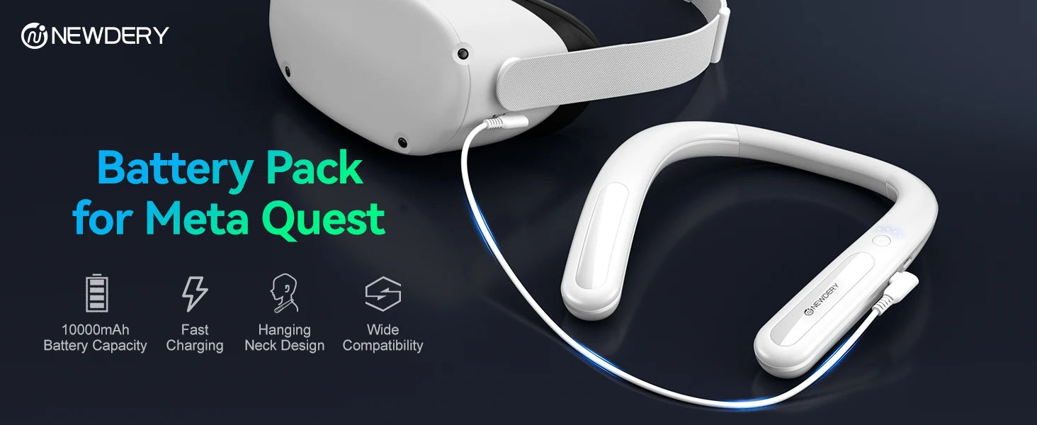 NEWDERY 10000mAh Battery Pack for Meta Quest 3S/3/2/1/Pro/PSVR 2/Pico 4 Pro USB C Portable Charger Hanging Neck Power Bank