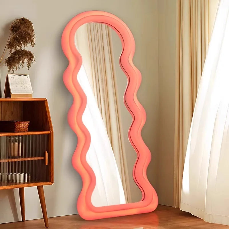 Korean Style Light Mirror Wavy Light Funky Aesthetic Full Body Mirror Living Room Design Floor Spiegel Wand Home Decorations
