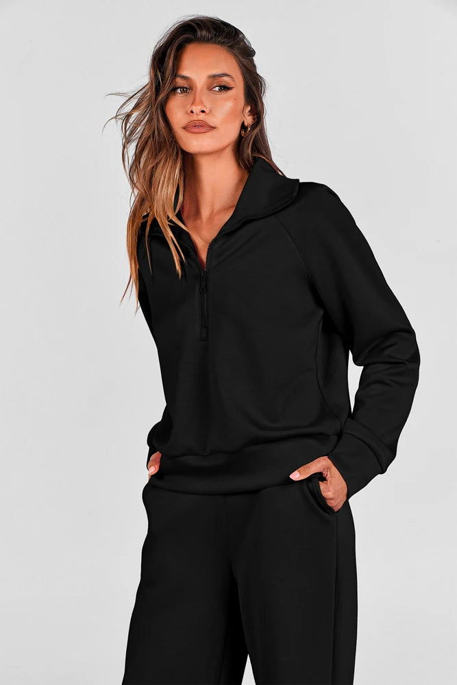 Womens 2 Piece Outfits Sweatsuit Set Oversized Half Zip Sweatshirt Wide Leg Sweatpants Lounge Set Tracksuit