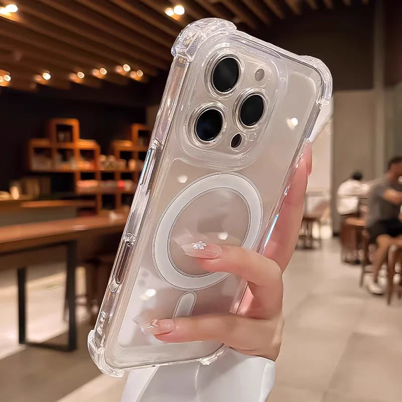Transparent Magnetic Soft Phone Case For iPhone 17 Air 16 15 14 Plus 13 12 11 Pro Max Wireless Charge Magsafe Shockproof Cover