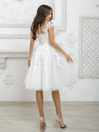Short Wedding Dresses White For Women Cap Sleeve Lace  Appliques Boho Bridal Gown Princess Cute Robe De Mariée Illusion Back
