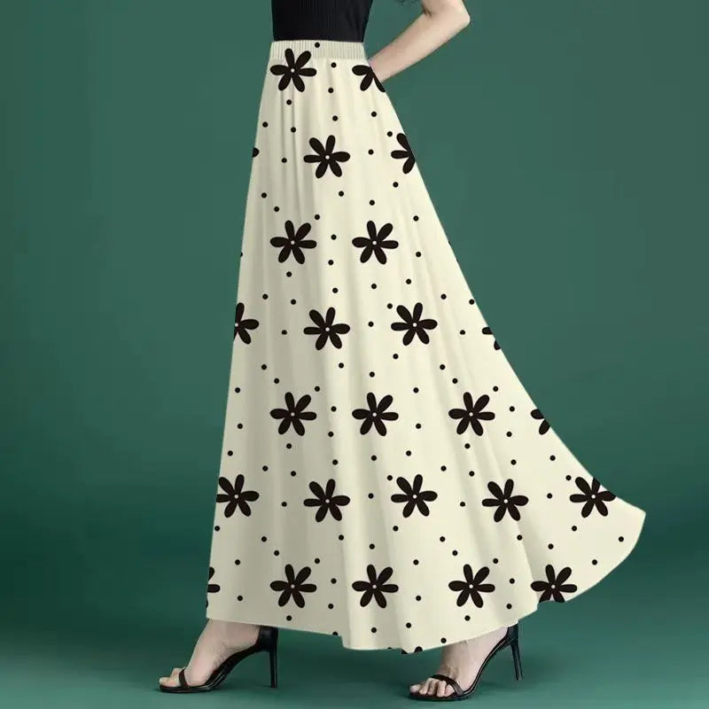Fashion Elastic Spliced Printed Vintage Chiffon Skirts Women's Clothing 2026 Summer New Loose Office Lady High Waist Skirts