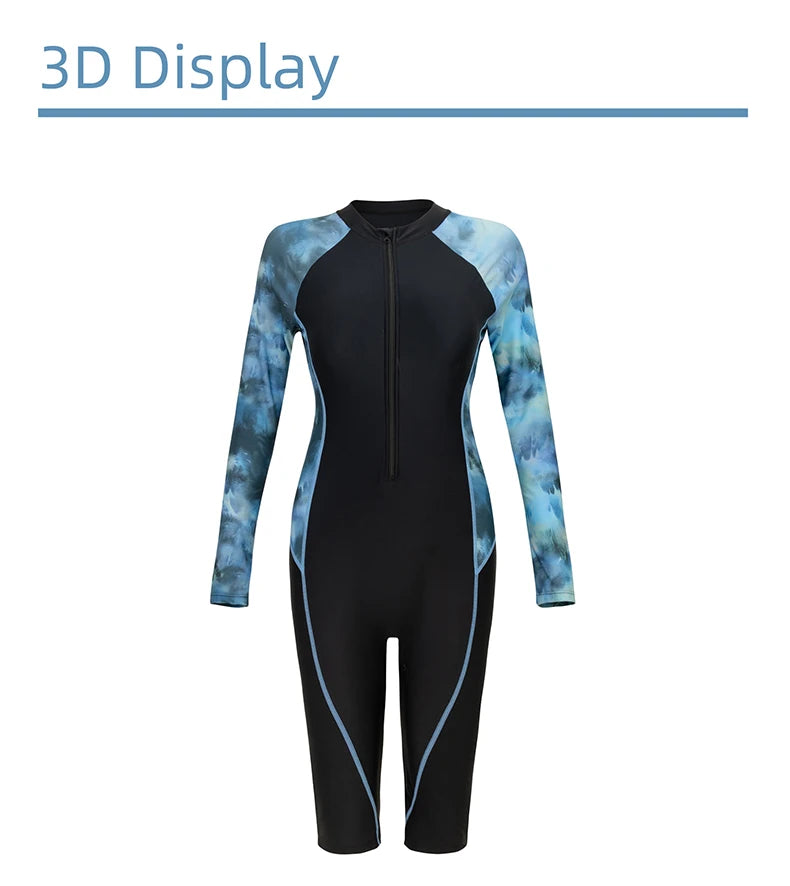 Women Swimsuit With Sleeve Female One-Piece Bathing Suit Summer Beachwear Swimming Costume Woman Full Swimwear Surfing Suit