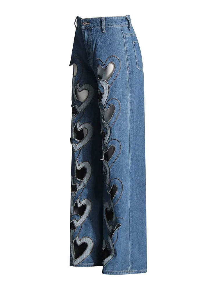 TWOTWINSTYLE Soild Two Piece Sets for Women Straplelss Sleeveless Vest High Wiast Patchwork Hollow Out Jeans Elegant Set Female