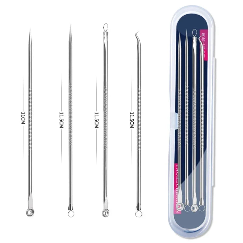 4PCS Acne Blackhead Comedone Black Spot Pimple Blemish Remover Skin Care Women Beauty Acne Treatment Pore Cleanser Needle Hook Main image