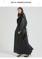 Lautaro Spring Autumn Extra Long Brown Pu Leather Trench Coat for Women Sashes Luxury Chic Overcoat Runway European Fashion 2024