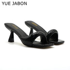 Black Red High Heel Slippers Women Open Toe Slingback Sandals Female Pumps Square Toe Summer Simple Designer Heeled Sandals