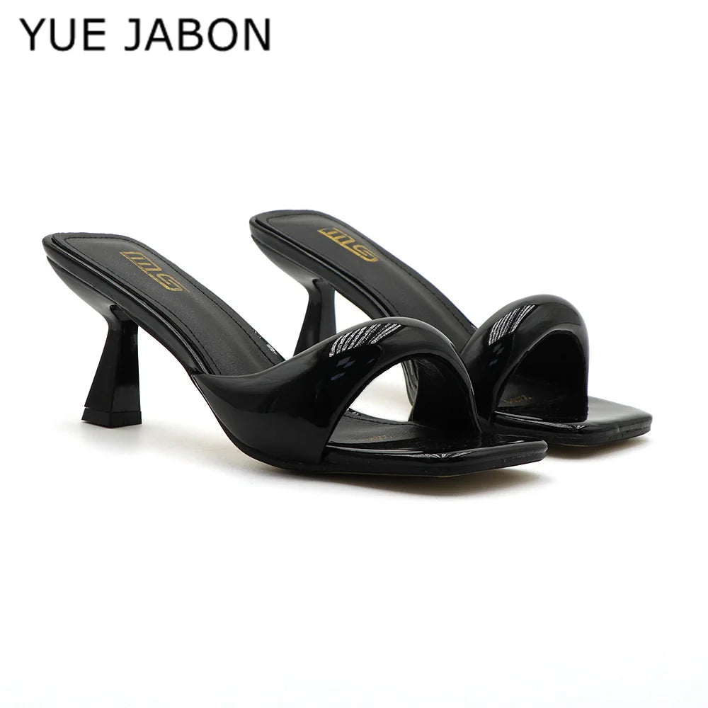 Black Red High Heel Slippers Women Open Toe Slingback Sandals Female Pumps Square Toe Summer Simple Designer Heeled Sandals