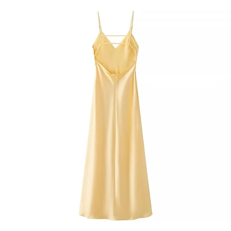 HH Women Summer Yellow Stain V Neck Sling Dress Elegant Sleeveless Loose Maxi Robes 2026 New Ladies Party Holiday Dresses