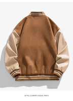 American Retro Suede Baseball Jacket Men's Spring Autumn Casual Leather Sleeve Outerwear JK819 Public Version Couple's Style
