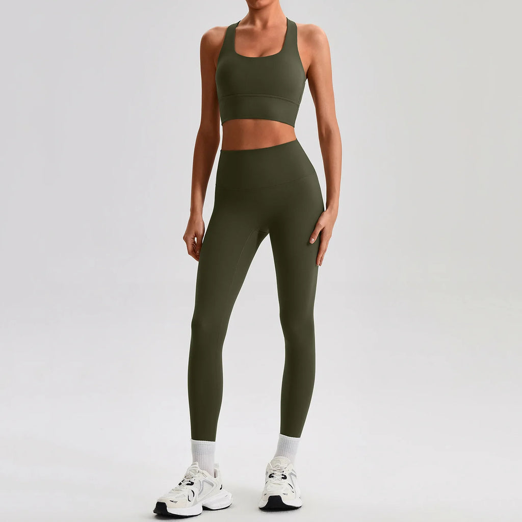 Women's Gym Workout Yoga Outfit Sets Naked feel fabric Beautiful Back Bra outdoor Running Fitness Butt-lifting Yoga Pants Suit
