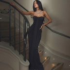 FDYOUI Elegant Strapless Bandage Evening Party Dress for Women 2025 Autumn Sleeveless Backless Bodycon Ruched Long Maxi Dresses