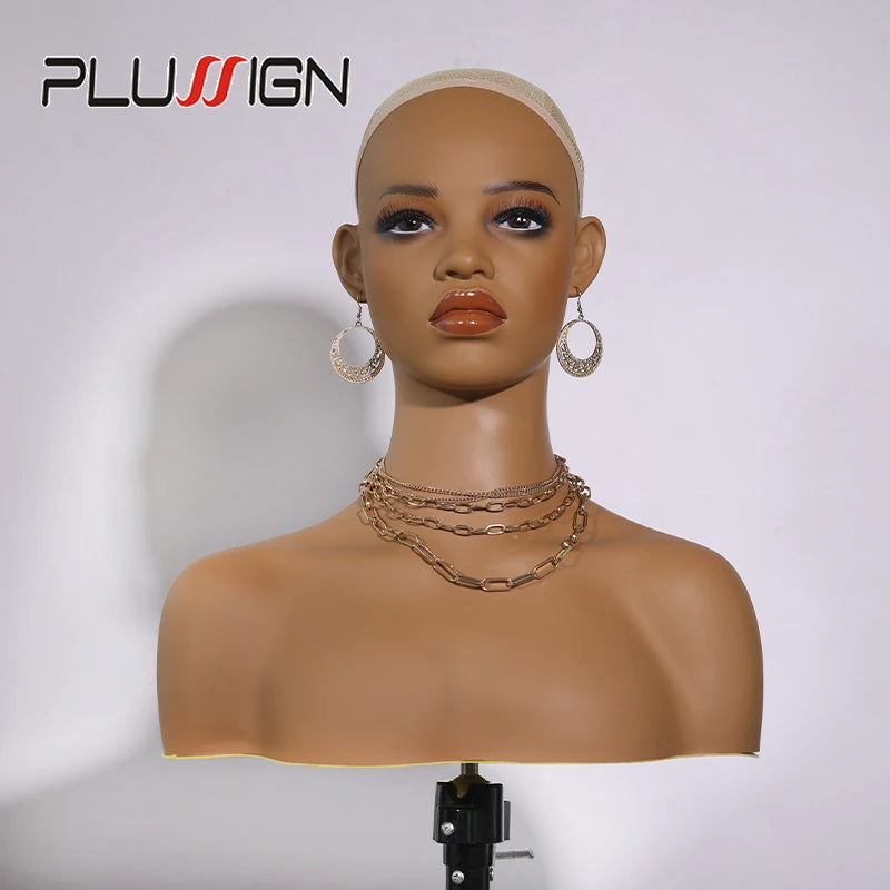 Mannequin Head For Wig African Dummy Head For Wig Doll Head With Anti Slip Hairnet Realistic Mannequin Head With Shoulders