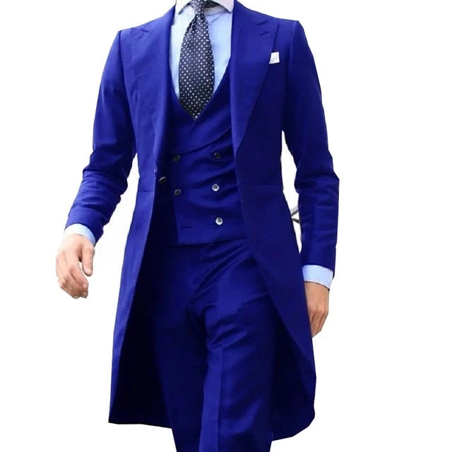 2023 New Arrivel Long Coat Designs Chinese Red Men Suit Gentle mens Tuxedo Prom Blazer Custom 3 Pieces (Jacket+vest+Pants)