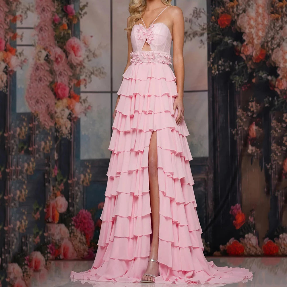 Customized Mermaid Evening Dresses Floor-length Spaghetti Strap Sleeveless Prom Gown 2026 Fashion Flowers Tiered Draped Party Gown
