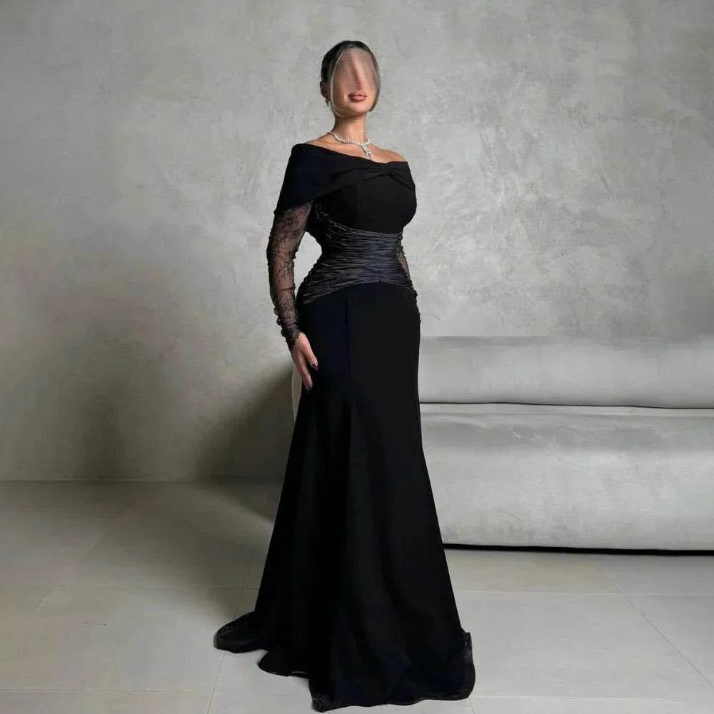 Customized Mermaid Evening Dress Gorgeous Satin Prom Dresses Lace Applique Formal Occasion Shining V Neck Party Gown Robe Soiree Main image
