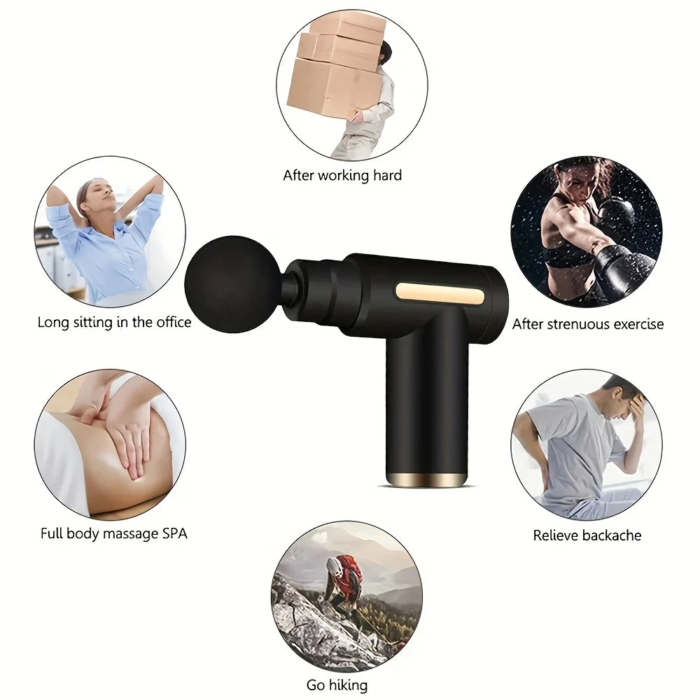 Mini Portable Handheld Fascia Gun USB Charging Percussion Massage Gun 6 Levels Intensity Noise Reduction Deep Muscle Pain Relief Vibration Massager for Body Neck Back Leg Fitness Slimming Men Women