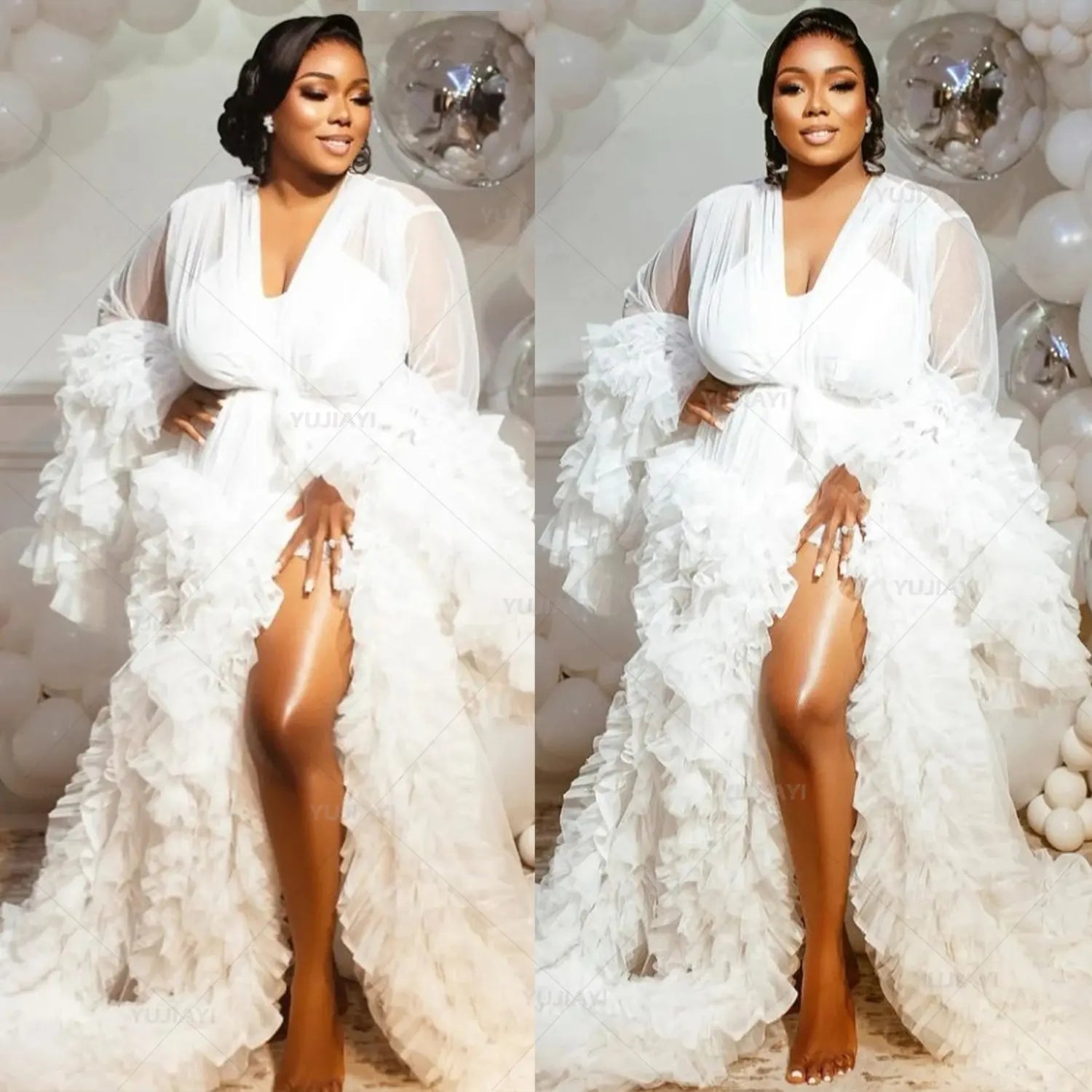 Maternity Gown for Baby Shower Dressing Gown Perspective Sheer Skirt Long Tulle Bridal Robe Puffy Sleepwear for Women Nightwear Main image