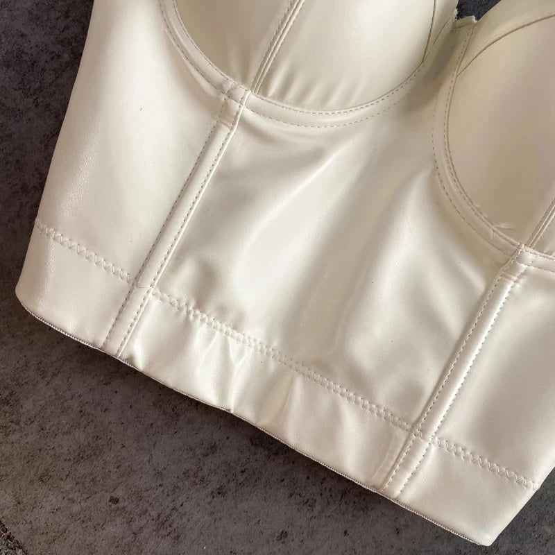 Stylish Wowen PU Leather Corset Imitation Leather Festival Clothing Bustier Lady Cropped Top Girls Punk Rock Club Party Camis