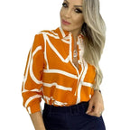Women Geometric Print Shirt, Spring and Autumn Fashion Long-sleeved Shirts, Camisa Girls Chemise Size S M L XL XXL