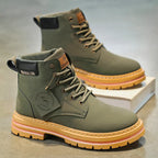 Classic Men High Top Boots High Quality Yellow Leather Boots Fashion Outdoor Sneakers Men Lace Up Non-Slip Ankle Boots for Men
