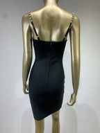Women's Sexy V Neck Beading Diamonds Black Mini Bodycon Bandage Dresses 2026 Summer Fashion Elegant Evening Cocktail Party Dress