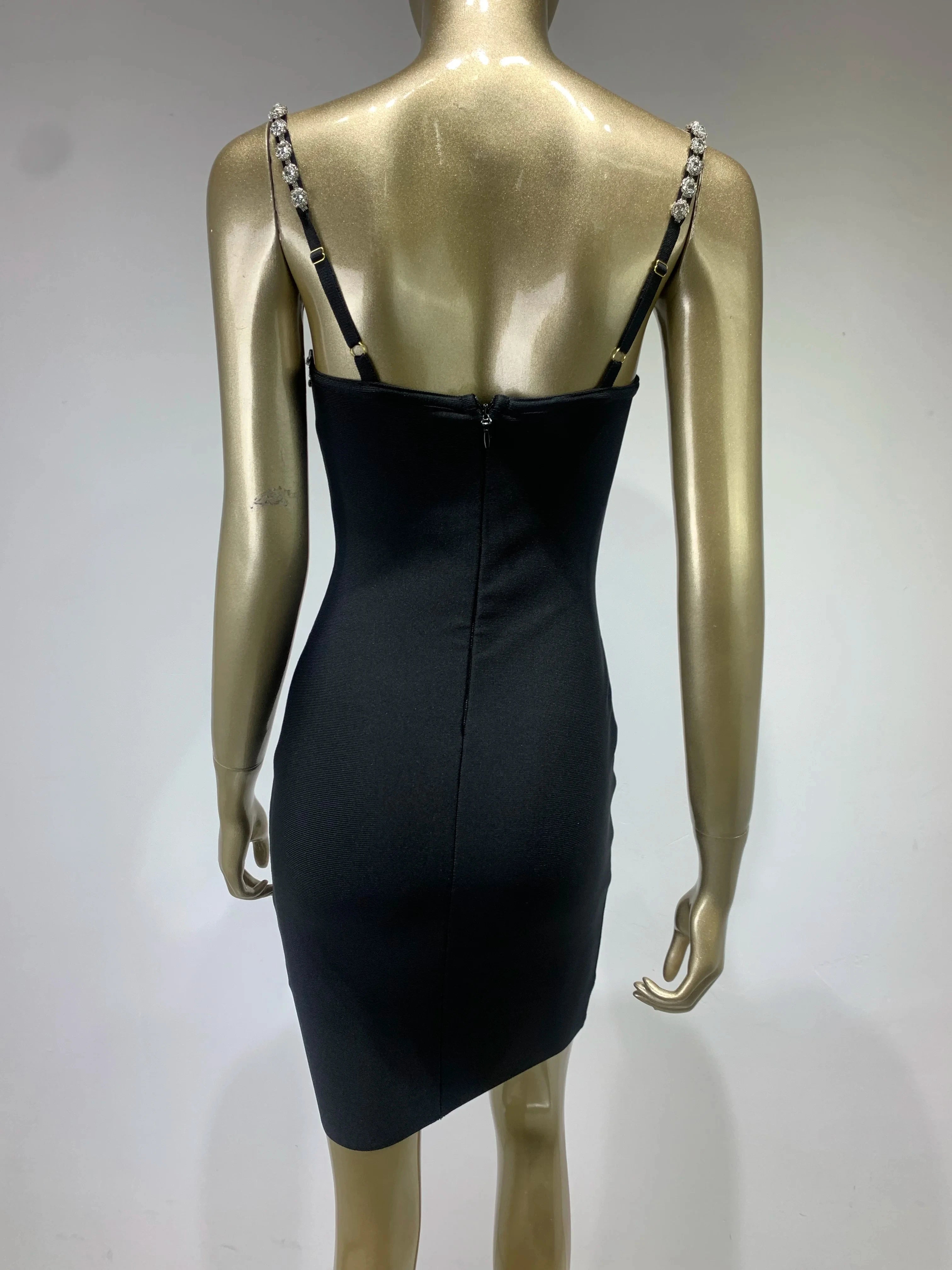 Women's Sexy V Neck Beading Diamonds Black Mini Bodycon Bandage Dresses 2026 Summer Fashion Elegant Evening Cocktail Party Dress