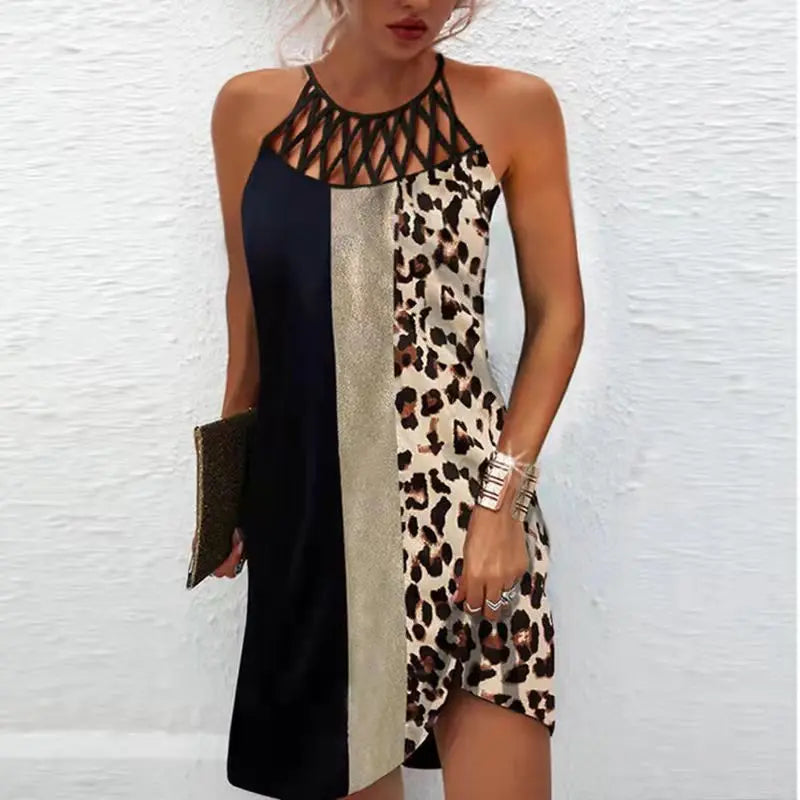 2024 Summer National Wind Positioning Printing Mesh Belt Sleeveless Casual Dress