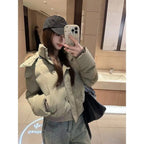 Autumn Winter Fur Hooded Jacket Women Outerwear Thick Dowon Cotton Padded Slim Short Parkas Female Cropped Puffer Bubble Coat
