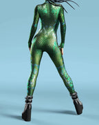 Women's Stylish Green Snake Print BodySuit New Halloween Adult Cosplay Jumpsuit Colorful 3D Printing Carnival Party Rave Outfits